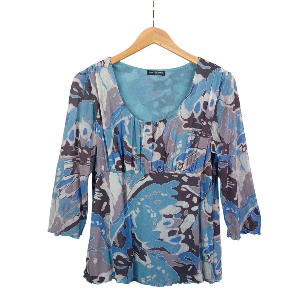 Vintage‎ Cha Cha Vente Y2K Mesh Babydoll Top Size L Empire Lettuce Hem Retro NWT